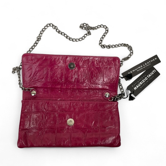 Italian Leather Floral Clutch Dark Pink‎ Evening Bag - Picture 12 of 16